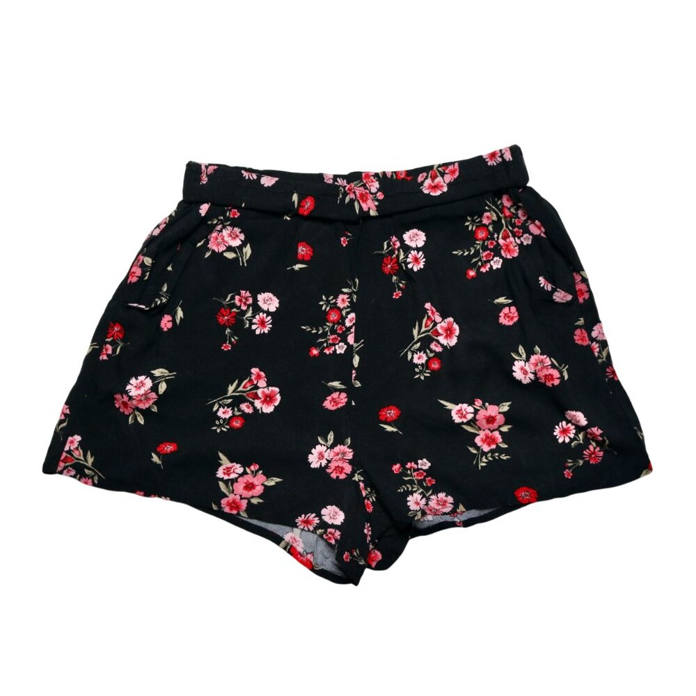H&M Women's Black and Pink Floral Shorts, size US 2